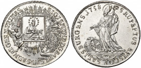 SAINT EMPIRE, SALZBOURG, Archevêché, Sigismond III von Schrattenbach (1753-1771), AR Taler, 1758. D/ Un ange ten. une icône rayonnante de la Vierge. A...