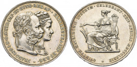 AUTRICHE, François Joseph Ier (1848-1916), AR double florin, 1879. Noces d''argent. Jaeckel 369; Her. 824; Dav. 31. Nettoyé.
Très Beau à Superbe