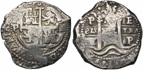 BOLIVIE, Philippe IV (1621-1665), AR 8 reales, 1657E, Potosi. D/ Les colonnes d''Hercule. R/ Armes écartelées de Castille et Leon dans un quadrilobe. ...