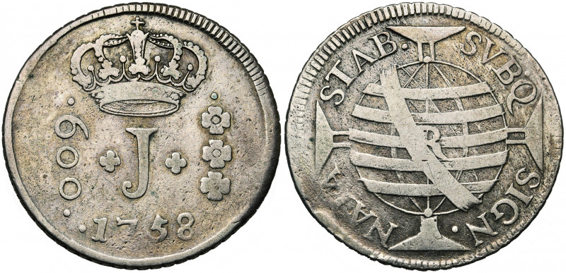 BRESIL, José Ier (1750-1777), AR 600 reis, 1759R, Rio de Janeiro. D/ Lettre J so...