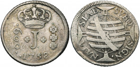 BRESIL, José Ier (1750-1777), AR 600 reis, 1759R, Rio de Janeiro. D/ Lettre J sous une couronne. R/ Globe posé sur une croix, marqué R. Gomes 49.07. N...