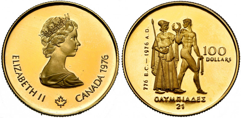CANADA, Elisabeth II (1952-), AV 100 dollars, 1976. Jeux olympiques. 25 mm (1/2 ...