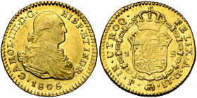 COLOMBIE, Charles IV (1788-1808), AV escudo, 1805JT, Popayan. D/ B. dr. et cuir. à d. R/ Ecu couronné, entouré du collier de la Toison d''or. Cal. 116...