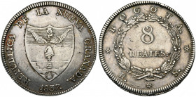 COLOMBIE, République de la Nueva Granada (1837-1859), AV 8 reales, 1837RS, Bogota. K.M. 92. Trace de monture.
Très Beau
