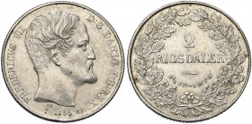 DANEMARK, Frédéric VII (1848-1863), AR 2 rigsdaler, 1855FF, Altona. Hede 6B. Nettoyé. Petits coups.
Très Beau