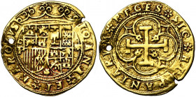 ESPAGNE, Jeanne la Folle et Charles Quint (1504-1555), AV escudo, s.d. (avant 1550), Ségovie. D/ Ecu couronné entre °/P et un aqueduc. R/ Croix potenc...