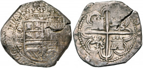 ESPAGNE, Philippe III (1598-1621), AR 8 reales, date hors flan, Séville. Sigle B (1598-1609). D/ Ecu couronné. R/ Armes de Castille et Leon dans un po...