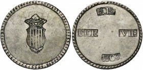 ESPAGNE, Ferdinand VII (1808-1833), AR 5 pesetas, 1809, Tarragone. Cal. 1429; Dav. 316.
Très Beau