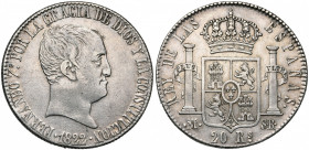 ESPAGNE, Ferdinand VII (1808-1833), AR 20 reales, 1822SR, Madrid. Cal. 1282.
Très Beau