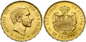 ESPAGNE, Alphonse XII (1874-1885), AV 25 pesetas, 1881(81)MSM. 2e type. Cal. 82; Fr. 344.
Superbe