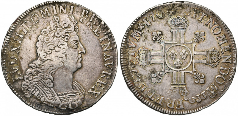 FRANCE, Royaume, Louis XIV (1643-1715), AR écu aux huit L, 1704A, Paris. 2e type...