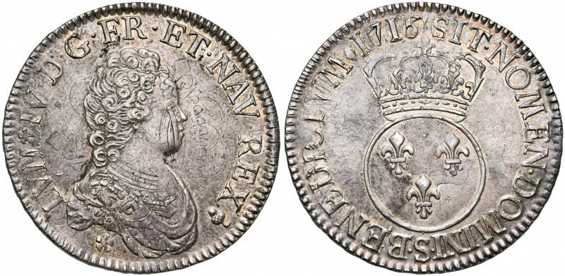 FRANCE, Royaume, Louis XV (1715-1774), AR écu Vertugadin, 1716S, Reims. Réformat...