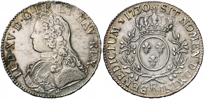 FRANCE, Royaume, Louis XV (1715-1774), AR écu aux rameaux d''olivier, 1730R, Orl...