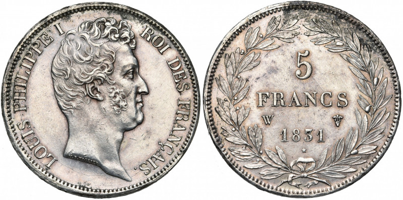 FRANCE, Louis-Philippe (1830-1848), AR 5 francs, 1831W, Lille. Tête nue. Tranche...