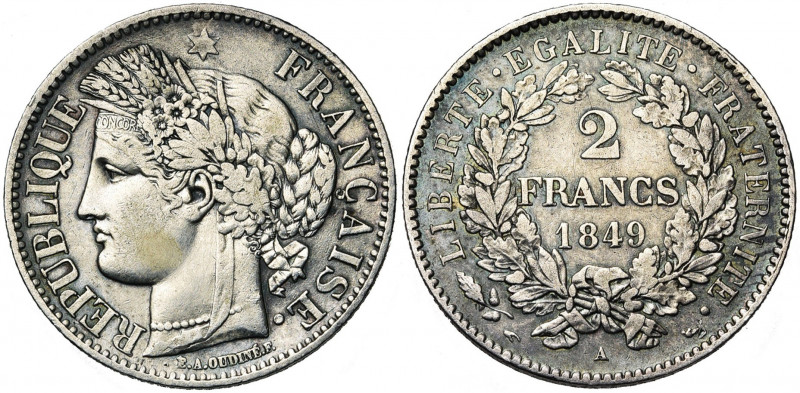 FRANCE, Deuxième République (1848-1852), AR 2 francs, 1849A, Paris. Gad. 522.
p...