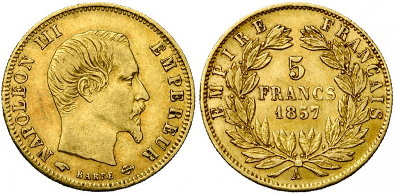 FRANCE, Napoléon III (1852-1870), AV 5 francs, 1857A, Paris. Gad. 1001; Fr. 578a...