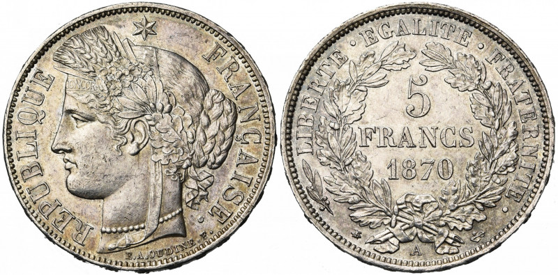 FRANCE, Gouvernement de Défense Nationale (1870-1871), AR 5 francs, 1870A, Paris...