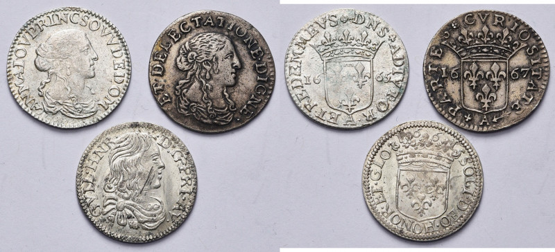 FRANCE, AR lot de 3 p.: Dombes, Anne-Marie-Louis d''Orléans, douzième d''écu, 16...