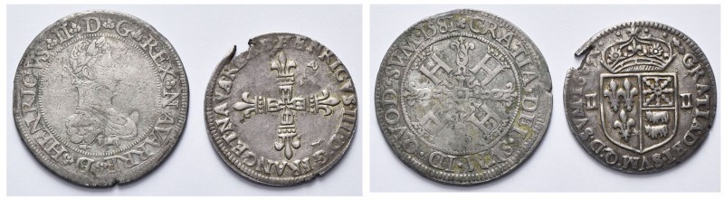 FRANCE, lot de 2 p.: Navarre, Henri III, franc au col plat, 1582, au titre d''He...