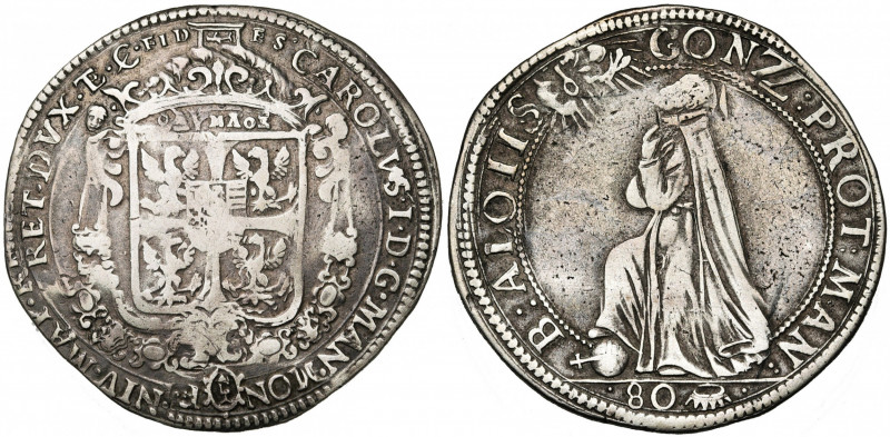 ITALIE, MANTOUE, Charles Ier de Gonzague (1627-1637), AR 80 soldi, s.d. D/ Ecu o...