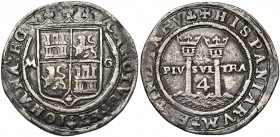 MEXIQUE, Charles Quint et Jeanne la Folle (1504-1555), AR 4 reales, s.d. (1542-1548), Mexico. D/ Ecu écartelé et couronné de Castille et Leon, entre M...