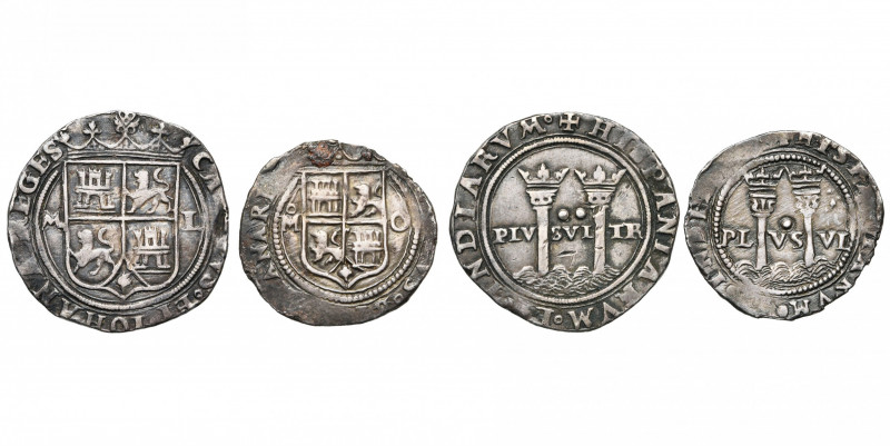 MEXIQUE, Charles Quint et Jeanne la Folle (1504-1555), lot de 2 p. frappées à Me...