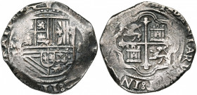 MEXIQUE, Philippe III (1598-1621), AR 8 reales, s.d., Mexico. Cal. type 162. 27,40g Sigle F. Patine foncée.
presque Très Beau