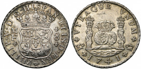 MEXIQUE, Philippe V (1700-1746), AR 8 reales, 1741MF, Mexico. D/ Ecu couronné. R/ Deux globes couronnés entre les colonnes d''Hercule. Cal. 1458; Grov...