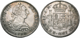 MEXIQUE, Charles III (1759-1788), AR 8 reales, 1772FM (inversé), Mexico. D/ B. l. à d. R/ Ecu couronné entre les colonnes d''Hercule. Cal. 1105; Grove...