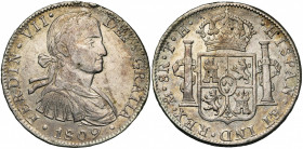 MEXIQUE, Ferdinand VII (1808-1821), AR 8 reales, 1809TH, Mexico. D/ B. l. à d. R/ Ecu couronné entre les colonnes d''Hercule. Cal. 1308; Grove 1809. L...