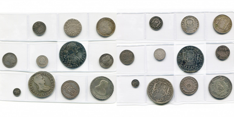 MEXIQUE, lot de 11 p.: Philippe V, 2 reales 1739MF, Mexico; Ferdinand VII, real ...