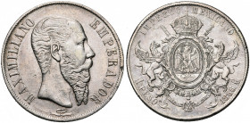 MEXIQUE, Maximilien, empereur (1864-1867), AR peso, 1866Mo, Mexico. Grove 5442. Petits coups sur la tranche.
Très Beau