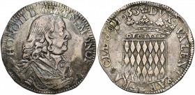 MONACO, Honoré II (1604-1662), AR écu (60 sols), 1653. Rosette initiale. D/ B. dr. et cuir. à d. R/ Ecu couronné, avec la devise DEO· IVVANTE·. Gad. 3...