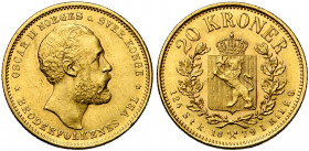 NORVEGE, Oscar II (1872-1905), AV 20 kroner, 1879. A.B.H. 6; Fr. 17.
Très Beau à Superbe