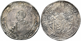 NEDERLAND, BERGH, Graafschap, Willem IV (1546-1586), AR daalder, z.j. Vz/ Geharnast bb. l. met pelsmantel. Mmt. granaatappel. Kz/ Gehelmd wapenschild....