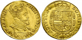NEDERLAND, GELDERLAND, Hertogdom, Philips II (1555-1592), AV gouden reaal, z.j. (1560-1561), Nijmegen. Zonder titel van koning van Engeland. Vz/ Gekro...