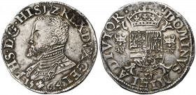 NEDERLAND, GELDERLAND, Hertogdom, Philips II (1555-1592), AR halve Philipsdaalder, 1564, Nijmegen. Vz/ Geharnast bb. r. Kz/ Gekroond wapenschild op ee...