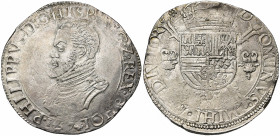 NEDERLAND, HOLLAND, Graafschap, Philips II (1555-1581), AR Philipsdaalder, 1557, Dordrecht. Met titel van koning van Engeland. Vz/ Geharnast bb. l. PH...
