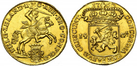 NEDERLAND, ZEELAND, Provincie, AV 14 gulden (gouden rijder), 1760. Vz/ Ridder te paard n.r. boven gekroond provinciewapen. Kz/ Gekroond Generaliteitsw...