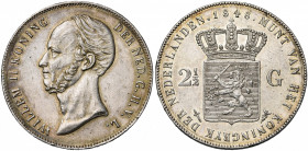 NEDERLAND, Koninkrijk, Willem II (1840-1849), AR 2 1/2 gulden, 1848. Sch. 515; Dav. 235. Krasjes.
bijna Prachtig