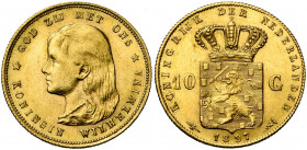 NEDERLAND, Koninkrijk, Wilhelmina (1890-1948), AV 10 gulden, 1897. Sch. 742; Fr. 347.
Zeer Fraai à Prachtig