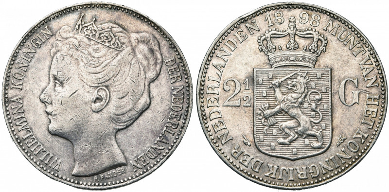 NEDERLAND, Koninkrijk, Wilhelmina (1890-1948), AR 2 1/2 gulden, 1898. Sch. 782; ...