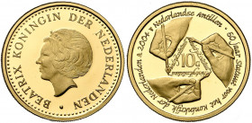 NEDERLAND, Koninkrijk, Beatrix (1980-2014), AV 10 gulden, 2004. Nederlandse Antillen. In doosje.
Gepolijste Stempel