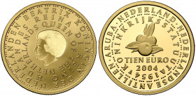 NEDERLAND, Koninkrijk, Beatrix (1980-2014), AV 10 euro, 2004. Aruba en Nederlandse Antillen. In doosje.
Gepolijste Stempel
