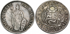 PEROU, République (1821-), AR 8 reales, 1836MT, Lima. K.M. 142-3.
Très Beau