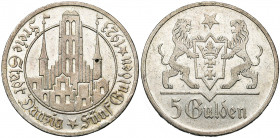 POLOGNE, DANZIG, Ville libre (1920-1939), AR 5 Gulden, 1923. J. D9; A.K.S. 8. Fines griffes. Coup sur la tranche.
Très Beau