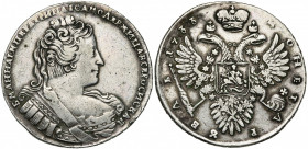 RUSSIE, Anna (1730-1740), AR rouble, 1733, Moscou. D/ B. cuir. à d. R/ Aigle impériale couronnée. Bitkin 67; Uzd. 706. 25,13g Légère trace de monture....