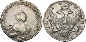 RUSSIE, Elisabeth (1741-1761), AR rouble, 1756IM, Saint-Pétersbourg. D/ B. à d. R/ Aigle impériale couronnée. Bitkin 277; Uzd. 881. 25,88g.
presque T...