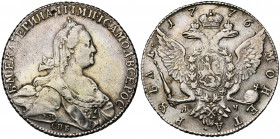 RUSSIE, Catherine II (1762-1796), AR rouble, 1776, Saint-Pétersbourg. D/ B. à d. R/ Aigle impériale éployée. Bitkin 221; Uzd. 1075. 23,25g Fines gri...