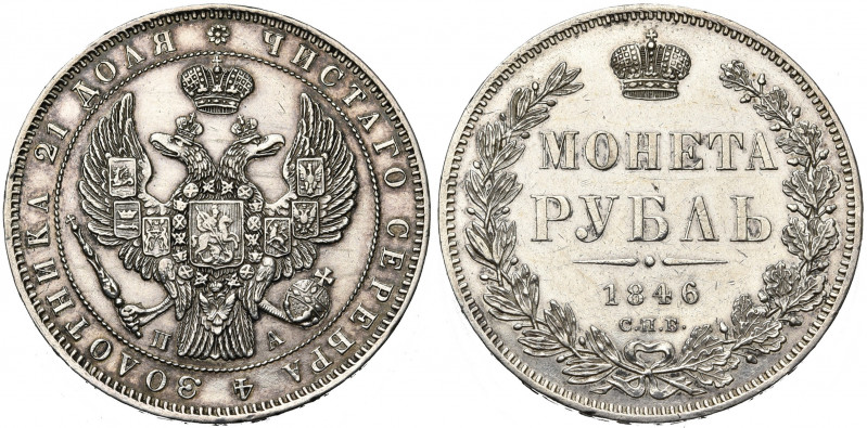 RUSSIE, Nicolas Ier (1825-1855), AR rouble, 1846ΠA, Saint-Pétersbourg. Bitkin 20...